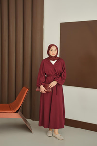 Büzgü Detay Elbise Bordo