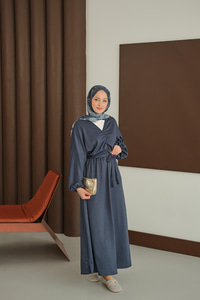 Büzgü Detay Elbise Lacivert