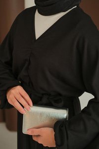 Büzgü Detay Elbise Siyah