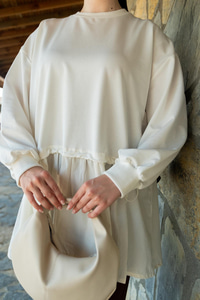 Büzgü Detay Garnili Sweatshirt Ekru