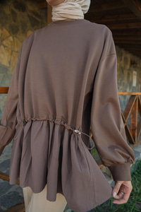 Büzgü Detay Garnili Sweatshirt Kahve