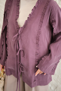 Büzgü Detay Önden Bağlamalı Detaylı Kimono Mürdüm