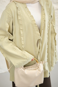 Büzgü Detay Önden Bağlamalı Detaylı Kimono Açık Yeşil