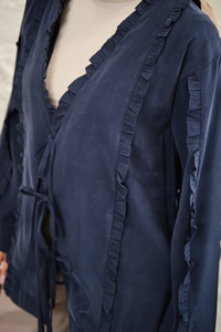 Büzgü Detay Önden Bağlamalı Detaylı Kimono Lacivert