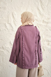 Büzgü Detay Önden Bağlamalı Detaylı Kimono Mürdüm