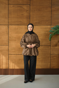 Büzgü Detay Paraşüt Ceket Kahverengi