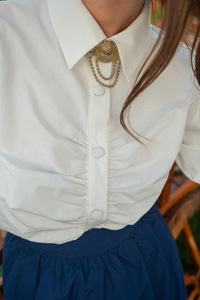 Büzgü Detay Poplin Gömlek Beyaz