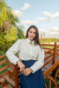 Büzgü Detay Poplin Gömlek Beyaz