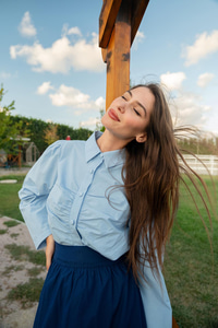 Büzgü Detay Poplin Gömlek Mavi