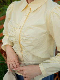 Büzgü Detay Poplin Gömlek Sarı