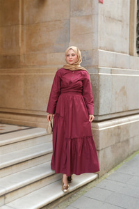 Büzgü Detaylı Etek Bordo