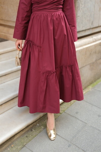 Büzgü Detaylı Etek Bordo
