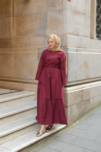 Büzgü Detaylı Etek Bordo