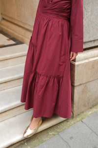 Büzgü Detaylı Etek Bordo