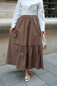 Büzgü Detaylı Etek Kahverengi