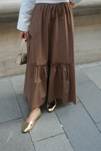 Büzgü Detaylı Etek Kahverengi