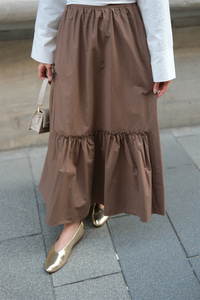 Büzgü Detaylı Etek Kahverengi