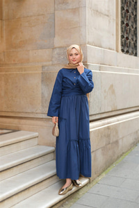 Büzgü Detaylı Etek Lacivert