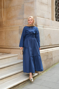 Büzgü Detaylı Etek Lacivert