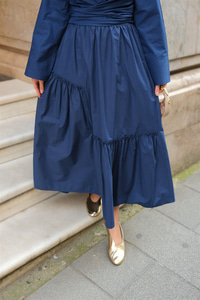 Büzgü Detaylı Etek Lacivert