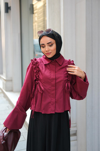 Büzgü Detaylı Gömlek Bordo