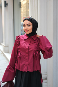Büzgü Detaylı Gömlek Bordo