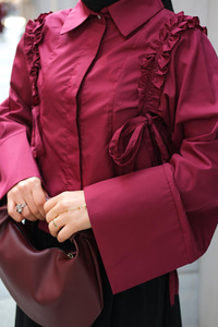 Büzgü Detaylı Gömlek Bordo