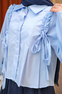 Büzgü Detaylı Gömlek Mavi