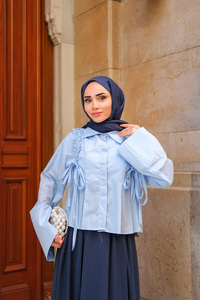 Büzgü Detaylı Gömlek Mavi