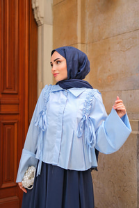 Büzgü Detaylı Gömlek Mavi