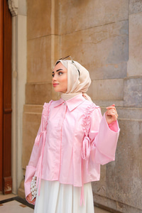 Büzgü Detaylı Gömlek Pembe