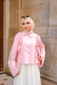 Büzgü Detaylı Gömlek Pembe