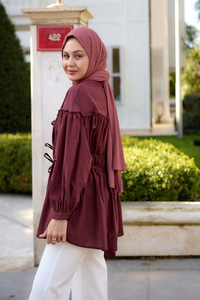 Büzgü Detaylı Vual Gömlek Bordo