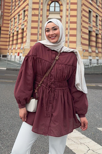 Büzgü Detaylı Vual Gömlek Bordo