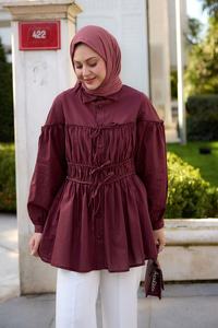 Büzgü Detaylı Vual Gömlek Bordo