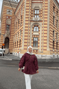 Büzgü Detaylı Vual Gömlek Bordo