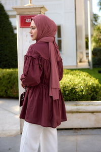 Büzgü Detaylı Vual Gömlek Bordo