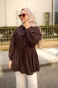 Büzgü Detaylı Vual Gömlek Kahverengi