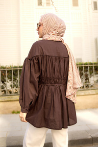 Büzgü Detaylı Vual Gömlek Kahverengi