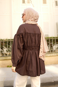 Büzgü Detaylı Vual Gömlek Kahverengi