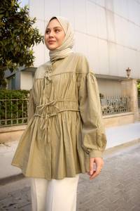 Büzgü Detaylı Vual Gömlek Küf Yeşil