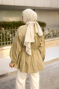 Büzgü Detaylı Vual Gömlek Küf Yeşil