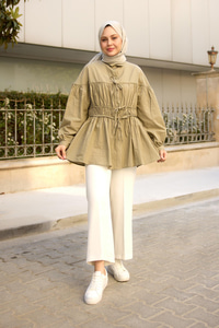 Büzgü Detaylı Vual Gömlek Küf Yeşil