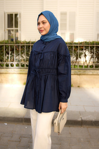 Büzgü Detaylı Vual Gömlek Lacivert