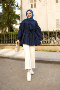 Büzgü Detaylı Vual Gömlek Lacivert