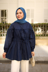 Büzgü Detaylı Vual Gömlek Lacivert