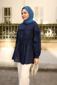 Büzgü Detaylı Vual Gömlek Lacivert