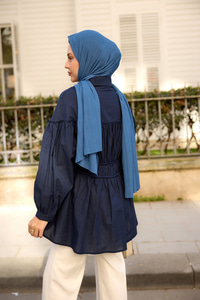 Büzgü Detaylı Vual Gömlek Lacivert