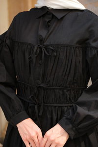 Büzgü Detaylı Vual Gömlek Siyah