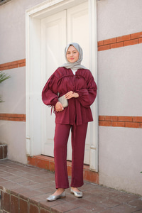 Büzgülü Cupra Tencele Takım Bordo